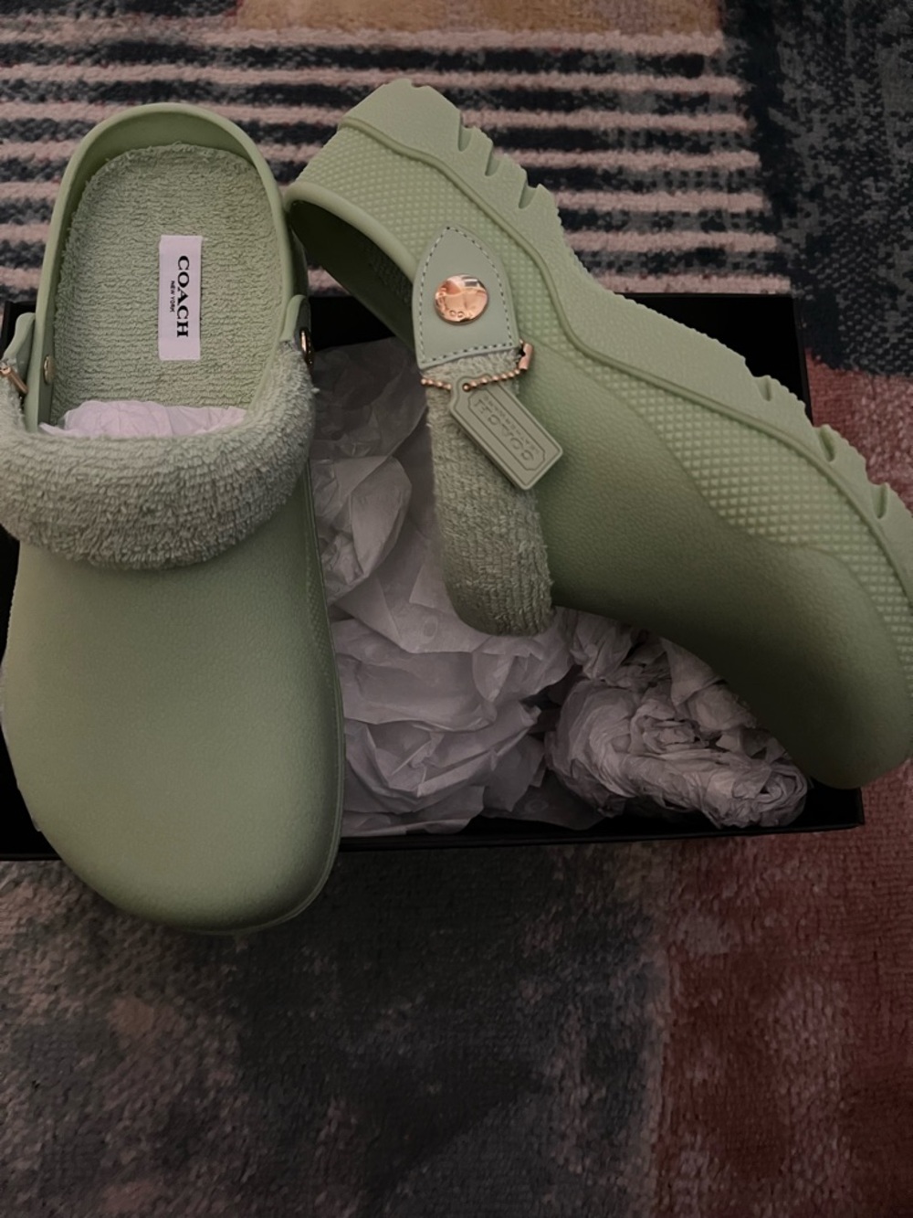 Coach Mint Green Terry Lined Slip-On Clogs - Picture 3 of 6